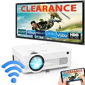 projector with wifi, portable movie projector, mini projector with wireless mirroring for outdoor movies, compatible with tv stick,hdmi,usb,av,tf,laptop,dvd