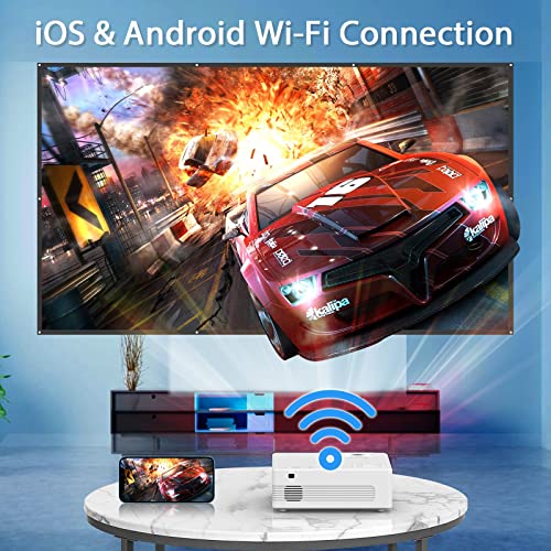 Projector with WiFi, Portable Movie Projector, Mini Projector with Wireless Mirroring for Outdoor Movies, Compatible with TV Stick,HDMI,USB,AV,TF,Laptop,DVD