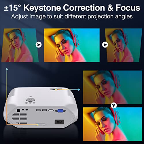 Native 1080P WiFi Bluetooth Projector with 200'' Display, 8000Lux Full HD 4K Support Movie Video Projector Compatible w/ iOS Android Smartphone Tablet, HDMI/VGA/USB/TV Stick, Auto Sleep Timer