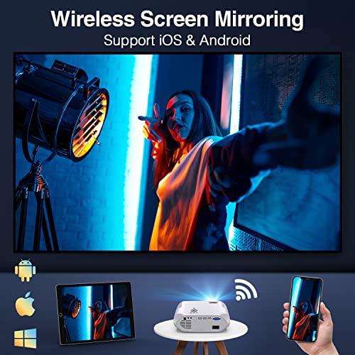 Native 1080P WiFi Bluetooth Projector with 200'' Display, 8000Lux Full HD 4K Support Movie Video Projector Compatible w/ iOS Android Smartphone Tablet, HDMI/VGA/USB/TV Stick, Auto Sleep Timer