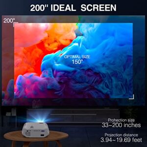 Native 1080P WiFi Bluetooth Projector with 200'' Display, 8000Lux Full HD 4K Support Movie Video Projector Compatible w/ iOS Android Smartphone Tablet, HDMI/VGA/USB/TV Stick, Auto Sleep Timer