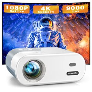 mini projector, native 1080p full hd yowhick dp02w movie projector for outdoors, 9000lm portable projector with remote control, hdmi, usb, av and aux ports for laptop, tv stick, ps5 smartphone