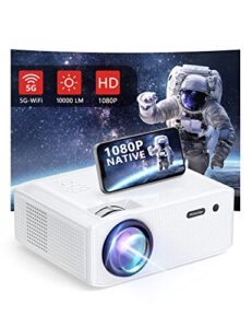 mitechpro native hd 1080p projector with 5g wifi, 340 ansi portable movie projector 4k support with zoom function and timer shutdown, outdoor projector for hdmi/usb/laptop/ios & android phone, white