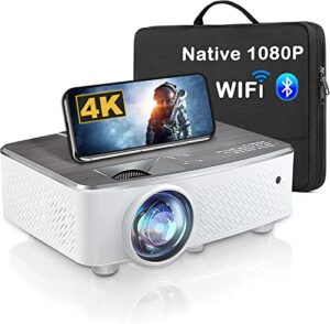 wifi bluetooth projector, native 1080p hd movie projector with carrying case, 9500lm 4k supported 200″ display home theater, compatible with ios/ android/ xbox/ ps5/ tv stick/ hdmi…