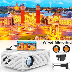 Full HD Native 1080P 4K Projector, 12000L 350 ANSI Brightness with Wired Mirroring Screen, Up to 300" Projection Screen Size, Compatible with TV Stick/HDMI/DVD Player/AV for Outdoor Indoor Movies