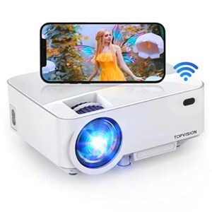 mini projector, topvision 4000lux outdoor movie projector with screen mirroring,full hd 1080p supported led projector, compatible with fire stick,hdmi,vga,usb,tv,box,laptop,dvd