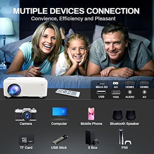 Native 1080P WiFi Bluetooth Projector Built in DVD Player, MINLOVE Full HD Portable Projector, Mini Video Movie Projector for Outdoor, Zoom & Sleep Timer Support, Compatible with TV/HDMI/VGA/AV/USB/TF