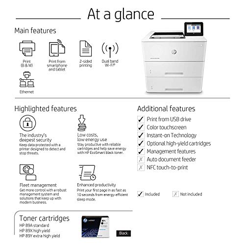 HP LaserJet Enterprise M507x Wireless Monochrome Printer with built-in Ethernet, 2-sided printing & extra paper tray (1PV88A)