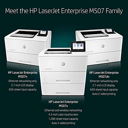 HP LaserJet Enterprise M507x Wireless Monochrome Printer with built-in Ethernet, 2-sided printing & extra paper tray (1PV88A)