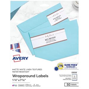 avery printable wraparound rectangle labels, 7.85″ x 1.75″, textured white, 50 customizable labels (22838)