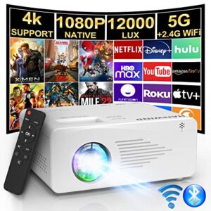 native 1080p projector with 5g wifi and bluetooth, hanwind 12000lumen outdoor movie night mini portable projectors 4k support, own your home theater proyector compatible with tv stick, phone, hdmi usb