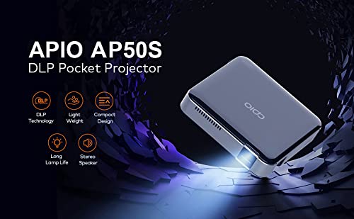 APIO 100" Clear Imaging Smart Mini DLP Pocket Projector HDMI, USB-A, High Resolution Display for Streaming Movies, Laptops, Phones, Presentation, Home & Outdoor