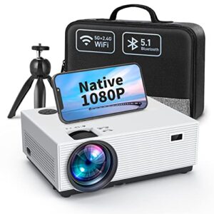 4K Projector with 5G WiFi and Bluetooth, Acrojoy 450 ANSI Native 1080P Mini Projector Support 400"Display, 75% Zoom, Portable Outdoor Movie Projector W/ Tripod and Bag, Compatible W/ TV Stick/USB/PS5