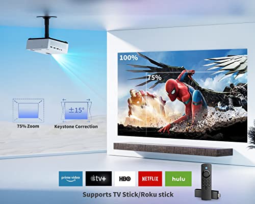 4K Projector with 5G WiFi and Bluetooth, Acrojoy 450 ANSI Native 1080P Mini Projector Support 400"Display, 75% Zoom, Portable Outdoor Movie Projector W/ Tripod and Bag, Compatible W/ TV Stick/USB/PS5