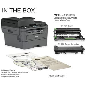 Brother MFC-L2710DW All-in-One Wireless Monochrome Laser Printer, Black - Print Copy Scan Fax - 32 ppm, 2400 x 600 dpi, 50-Sheet ADF, Auto Duplex Printing, Voice Activated, Ethernet (Renewed)