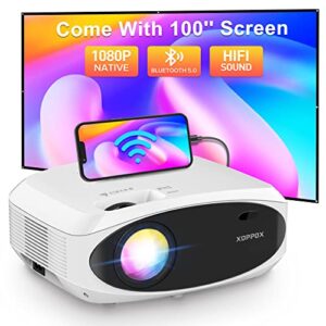 hd projector with wifi and bluetooth- xoppox 1080p native video projector for outdoor movies with 100” screen, home theater wireless projector compatible with hdmi/usb/laptop/pc/ ps4/smartphones