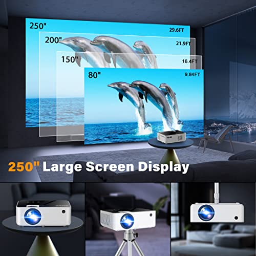 Native 1080P Bluetooth Projector - BIGASUO 250" Outdoor Movie Projector with Screen, Full HD Portable Home Theater Video Projector Compatible with HDMI, VGA, USB, Laptop, iOS and Android Smartphones