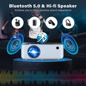 Native 1080P Bluetooth Projector - BIGASUO 250" Outdoor Movie Projector with Screen, Full HD Portable Home Theater Video Projector Compatible with HDMI, VGA, USB, Laptop, iOS and Android Smartphones