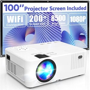 mini outdoor projector, 2022 upgraded brightness, 1080p supported wifi projector, portable movie projector for home theater compatible with tv stick hdmi usb av