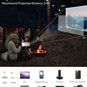 Mini Projector, Portable WiFi Movie Projector for Outdoor Use, 8000L 1080P HD and 200'' Screen Supported, with Great Sound Quality for Home Theater Video, Compatible with iPhone/iOS/Android/HDMI/TV