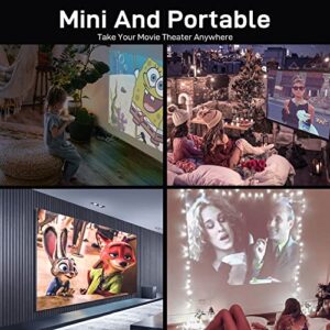 Mini Projector, Portable WiFi Movie Projector for Outdoor Use, 8000L 1080P HD and 200'' Screen Supported, with Great Sound Quality for Home Theater Video, Compatible with iPhone/iOS/Android/HDMI/TV