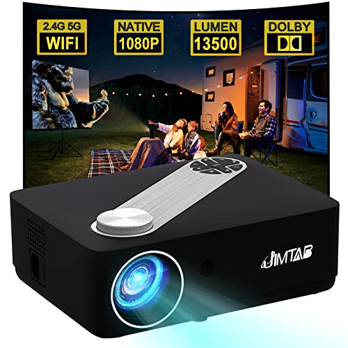 JIMTAB M22 Native 1080P WiFi Video Projector,Short Throw Screen Mirroring 2.4G 5G Projector Support AV,USB,HDMI,TF Compatible with Xbox,Laptop,iPhone and Android (Graphite)