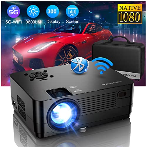 5G WiFi Bluetooth Native 1080P Projector[Projector Screen Included], Roconia 9000LM Full HD Movie Projector, 300" Display Support 4k Home Theater,Compatible with iOS/Android/XBox/PS4/TV Stick/HDMI/USB