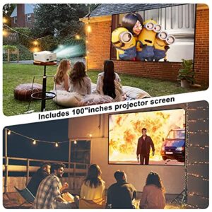 5G WiFi Bluetooth Native 1080P 4K Support Projectors [100" Projector Screen Includ], FINATI AMZFUN Portable Movie Projector 9800LM, Movie Projector for Outdoor Use with Tripod for iPhone/Laptop/PS5