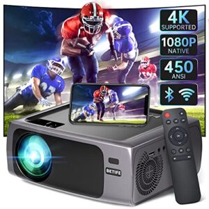 native 1080p 5g wifi bluetooth projector, 450 ansi 15000l full hd outdoor movie projector 4k supported, 50% zoom & 450” display home theater video projector compatible with phone, ps5, tv stick, hdmi