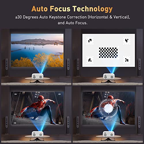 [Auto-Focus] Projector, Native Full HD 1080P Projector 4K Supported, Android TV Home Theater Projector, Outdoor Movie Projector Built in Two-Way Bluetooth, 2.4/5G WiFi, 4D Keystone Correction