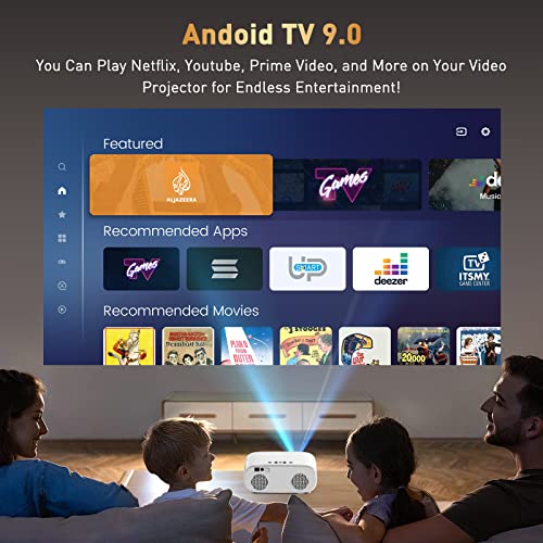 [Auto-Focus] Projector, Native Full HD 1080P Projector 4K Supported, Android TV Home Theater Projector, Outdoor Movie Projector Built in Two-Way Bluetooth, 2.4/5G WiFi, 4D Keystone Correction