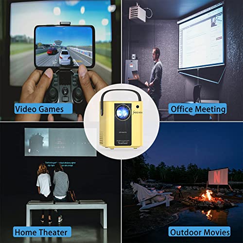 FEICHEN Mini Projector with Screen,Portable Movie Projector with WiFi,7500 Lumen,Multimedia Home Theater WiFi Projector Support 1080P, Compatible with Android,iPhone,HDMI,AV,USB,Laptop.