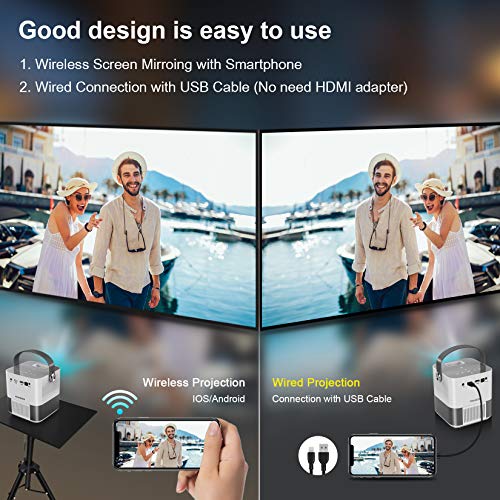 FANGOR WiFi Projector, 200" Display&1080P Supported, 360° Speaker/Bluetooth, 6000L Portable Wireless Mini Projector for Outdoor Movie, Sync Smartphone Screen via WiFi/USB Cable, for iOS/Android