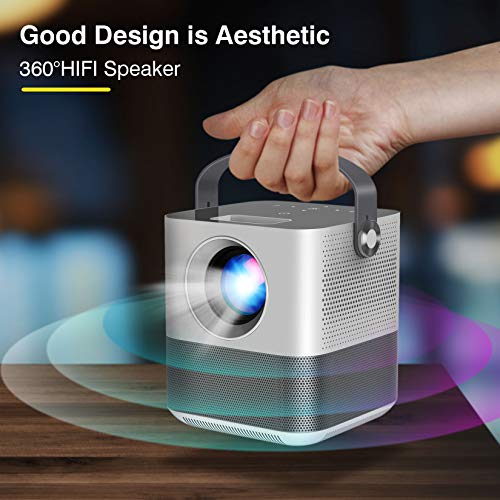 FANGOR WiFi Projector, 200" Display&1080P Supported, 360° Speaker/Bluetooth, 6000L Portable Wireless Mini Projector for Outdoor Movie, Sync Smartphone Screen via WiFi/USB Cable, for iOS/Android