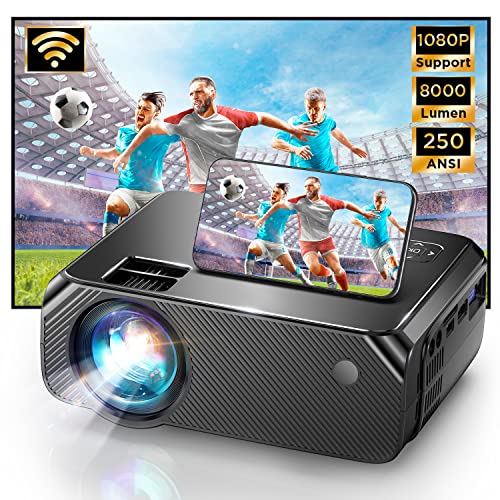 Mini Portable Projector, 1080p Supported WiFi Projectors, Native 720P Outdoor Movie Projector, 8000L & 200 Inches Mini Projector for iPhone, Compatible w/TV Stick, PC, Laptop, DVD Player