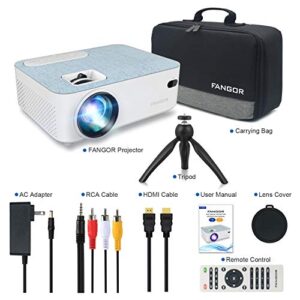 FANGOR HD Bluetooth Projector - Portable 1080P Supported Projector for Outdoor Movie, Mini Video Projector with Carry Bag & Tripod, Compatible Computer/ Laptop/ SD Cards/PS4/ Xbox