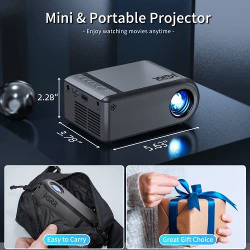 Mini Projector, iGRR WiFi Projector 1080P Supported Portable Outdoor Movie Projector with Synchronize Smartphone Screen, Compatible with IOS/ Android, HDMI/ TV Stick