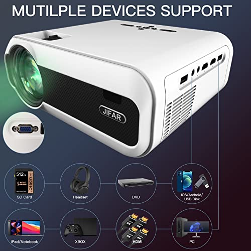 JIFAR HD Projector with WiFi and Bluetooth, 5G WiFi Native 1080P 12000L Outdoor Projector Support 4K 450" Display, Mini Portable Movie Projector, for PPT, Dolby, TV, VGA, Laptop, iOS & Android Phone