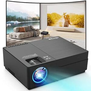 jimtab m18 native 1080p led video projector, upgraded hd projector with 300”display support av,vga,usb,hdmi, compatible with xbox,laptop,iphone and android for academic display (dark star)