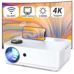 projector 5g wifi 1080p native projector, 4k support 500 ansi 13000l max 300” display yzq projector for gaming teather and outdoor, 50% zoom 120000h life, compatible with phones/laptops/tv stick/ps5
