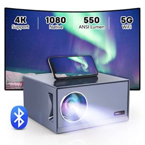 5G WiFi Bluetooth Projector- Native 1080P 4K Support Movie Projector, REPABOW 550 ANSI 300" Display 4D/4P Keystone Correction Home Theater Projector Sync for Phone, Fire Stick, HDMI, PC, Laptop, PS5