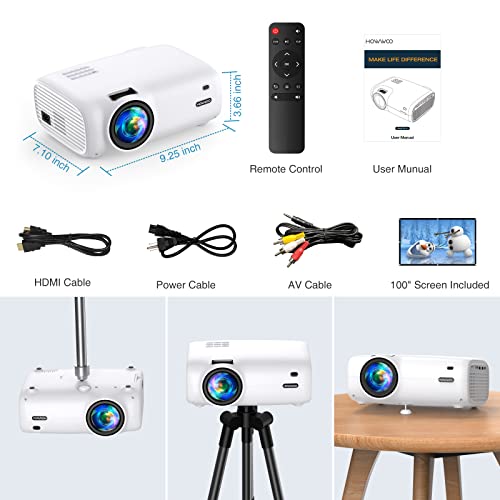 Projector with WiFi and Bluetooth, Upgrade 1080P Native Portable Projector Support 4K and 300", Outdoor Movie Projector for Phone, PC, TV Stick