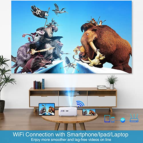 Projector with WiFi and Bluetooth, Upgrade 1080P Native Portable Projector Support 4K and 300", Outdoor Movie Projector for Phone, PC, TV Stick