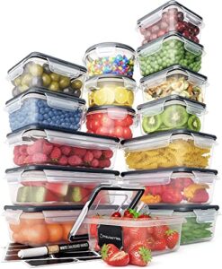 32 piece food storage containers set with easy snap lids (16 lids + 16 containers) – airtight plastic food containers for pantry & kitchen organization – for meal prep, home essentials & leftovers