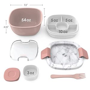 Bentgo® Salad - Stackable Lunch Container with Large 54-oz Salad Bowl, 4-Compartment Bento-Style Tray for Toppings, 3-oz Sauce Container for Dressings, Built-In Reusable Fork & BPA-Free (Blush Marble)