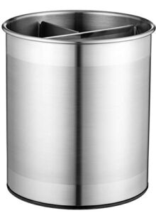 extra-large stainless steel kitchen utensil holder – 360° rotating utensil caddy – weighted base for stability – utensil crock with removable divider for easy cleaning – countertop utensil organizer.