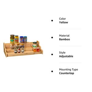 Spice Rack Kitchen Cabinet Organizer- 3 Tier Bamboo Expandable Display Shelf