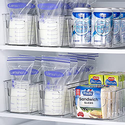 Vtopmart Breastmilk Storage Container 4PCS Set, Clear Freezer and Fridge Organizer Bins, Plastic Storage Bins for Breast Milk, Baby Pouches, Formula, Bottles and Yogurts, 4.3’’ Width, 14.7" Long