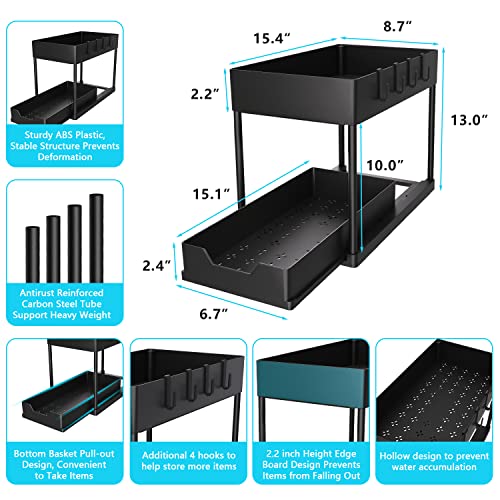 DEKAVA Under Sink Organizer 2 Pack，Bathroom Cabinet Organizer，2 Tier Sliding Cabinet Basket Organizer Drawer, Multi-Purpose Bath Collection Baskets for Bathroom