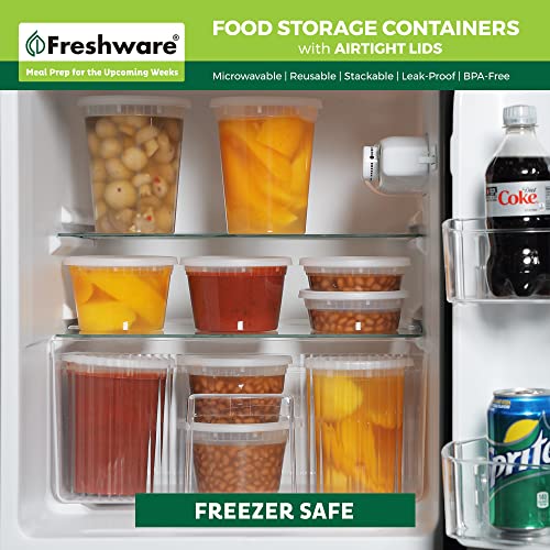Freshware Food Storage Containers [50 Set] 8 oz Plastic Deli Containers with Lids, Slime, Soup, Meal Prep Containers | BPA Free | Stackable | Leakproof | Microwave/Dishwasher/Freezer Safe